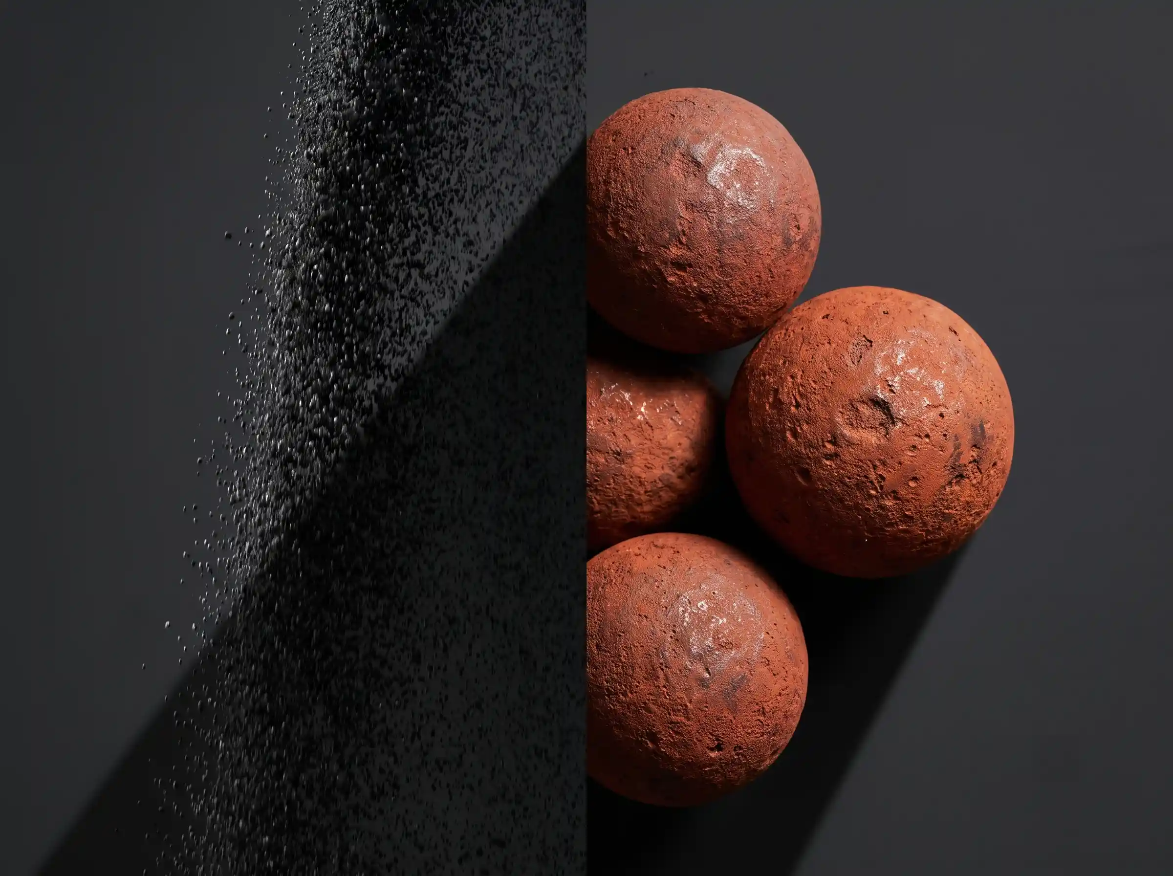 pellet-vs-concentrate مقایسه ماکرو پودر کنسانتره آهن در کنار گندلههای کروی آهن