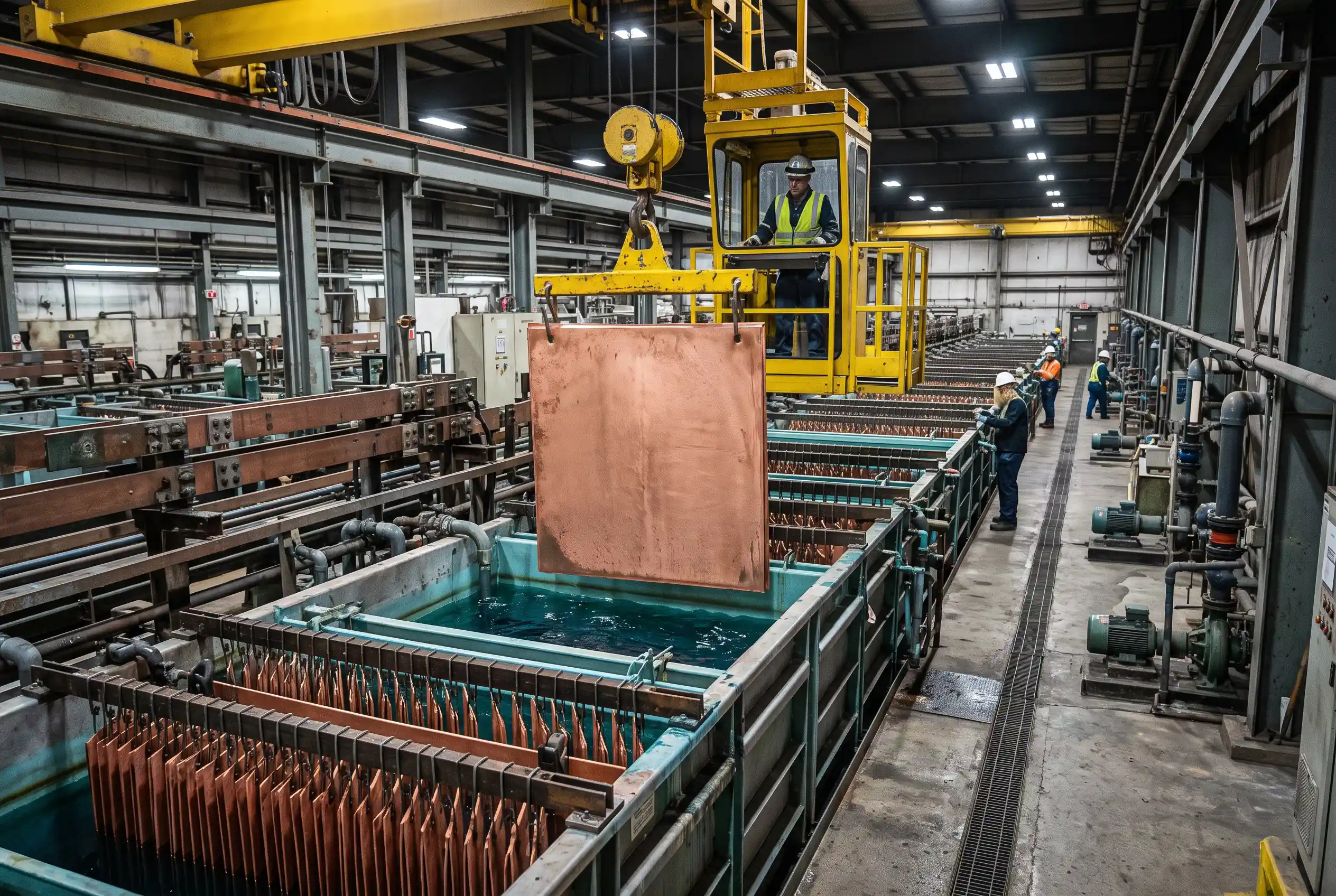 Full-plate electrolytic Grade A copper cathodes during refinery harvesting and industrial handling کاتدهای مس الکترولیتی Full-Plate در زمان برداشت یا جابهجایی در پالایشگاه مس