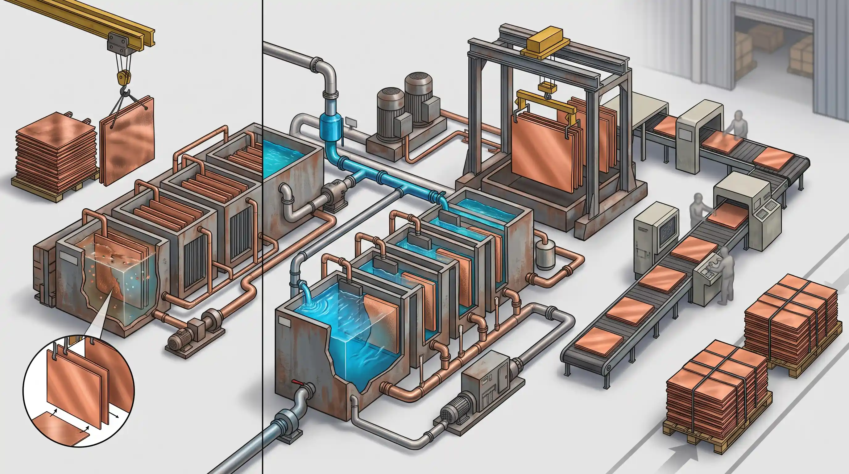 copper cathode production process using electrorefining and electrowinning