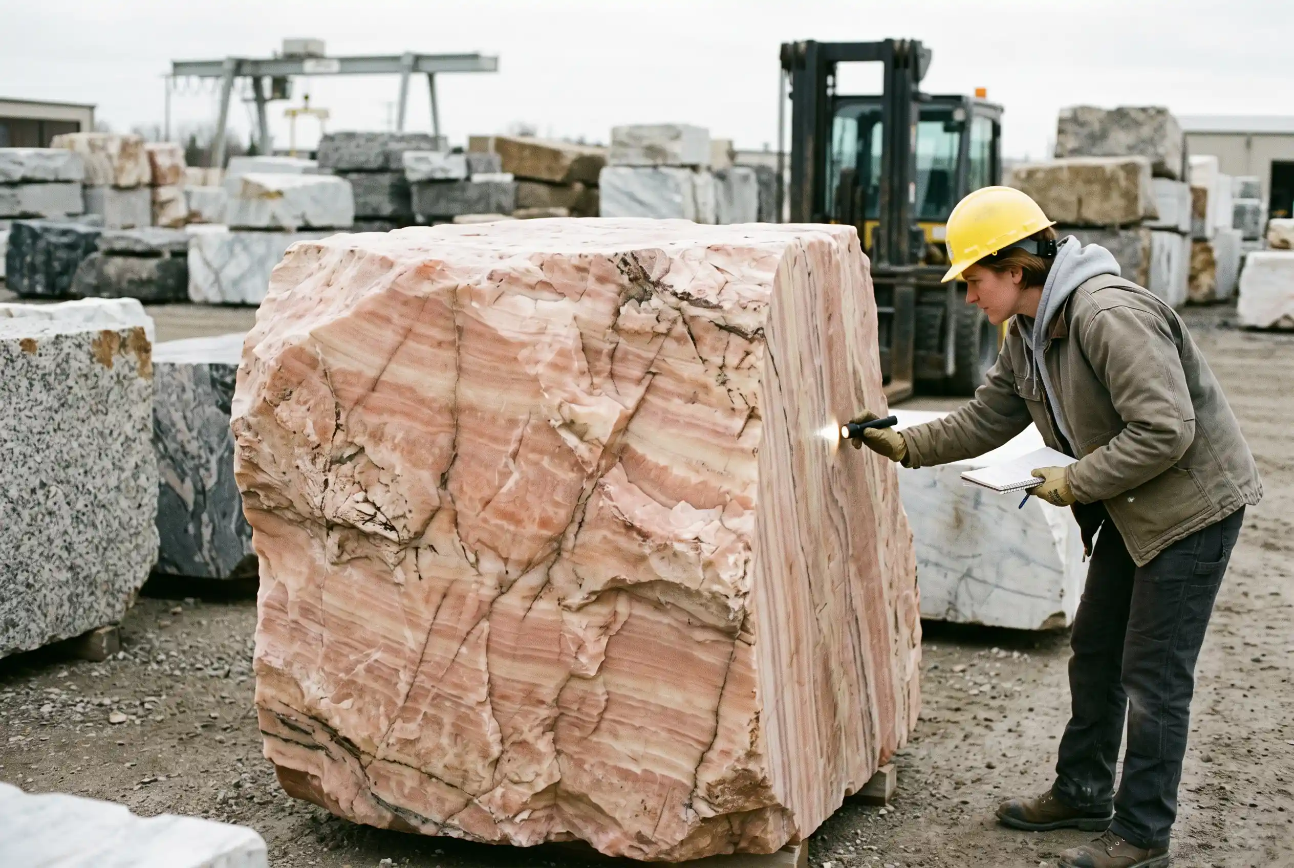 Raw Iranian pink onyx block showing natural color variation and veining Raw Iranian pink onyx block showing natural color variation and veining
