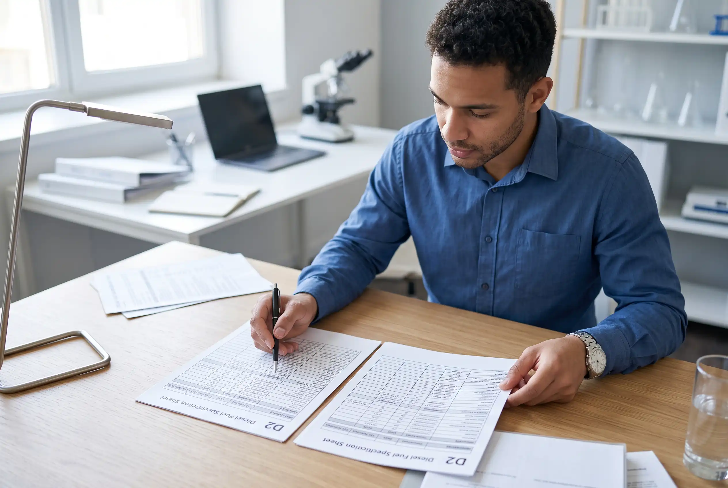 Reviewing a D2 diesel Specification Sheet with properties, limits, units, and test methods Reviewing a D2 diesel Specification Sheet with properties, limits, units, and test methods