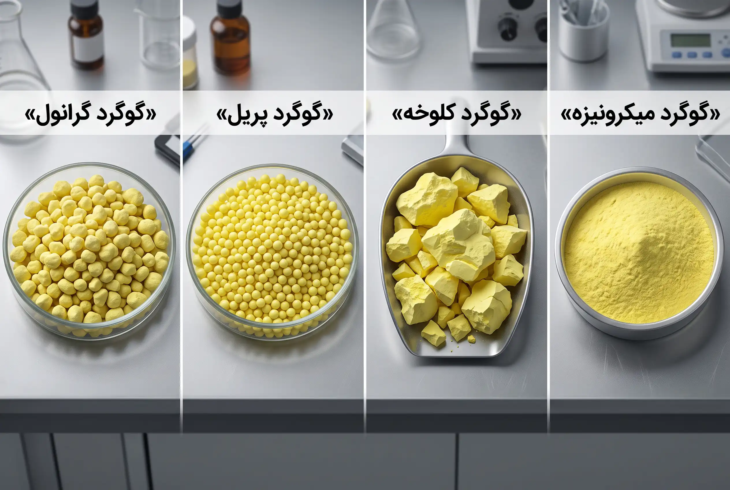مقایسه گوگرد گرانول، پریل، کلوخه و میکرونیزه