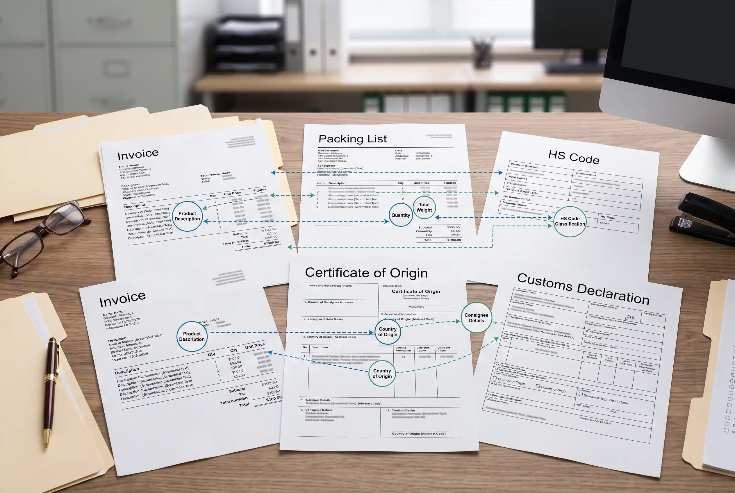 Consistency between commercial invoice, packing list, HS Code, Certificate of Origin and customs declaration