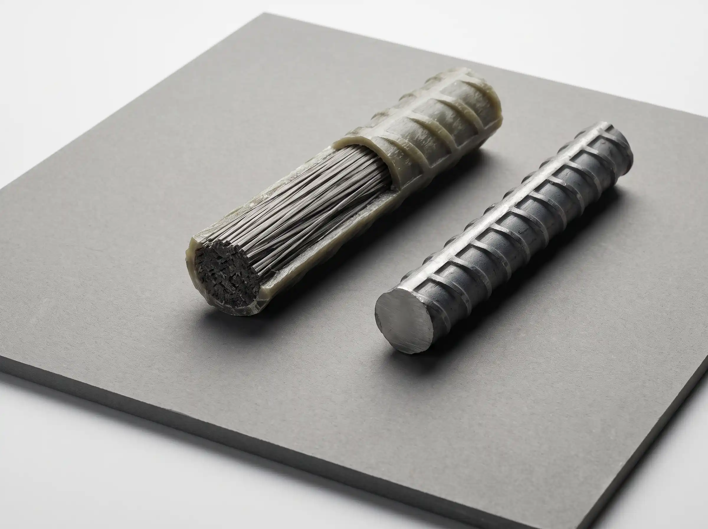 Material comparison between glass-fiber polymer GFRP rebar and conventional ribbed steel reinforcement without promotional numerical claims