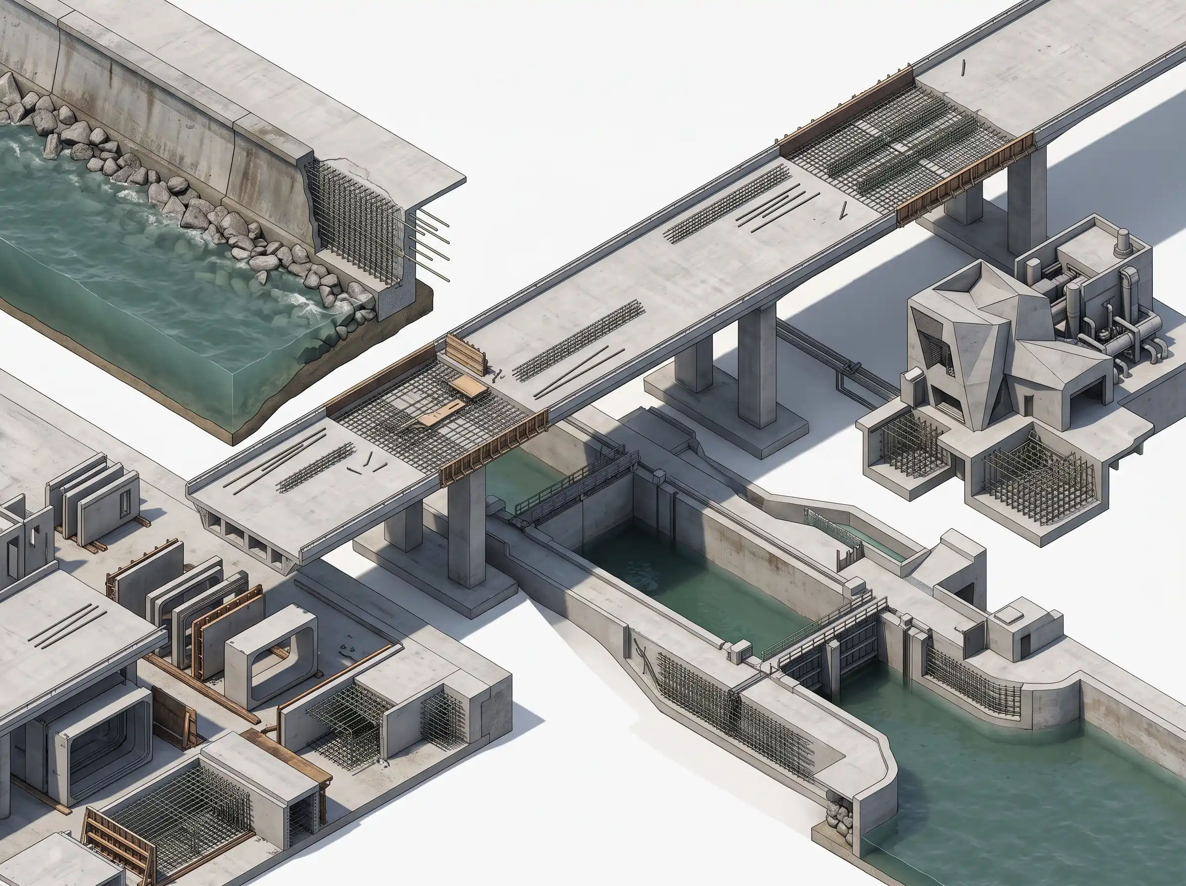 Application map of GFRP rebar across marine concrete, bridges, water infrastructure, precast elements and specialized facilities Application map of GFRP rebar across marine concrete, bridges, water infrastructure, precast elements and specialized facilities
